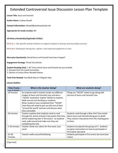 Extended Controversial Issue Discussion Lesson Plan …