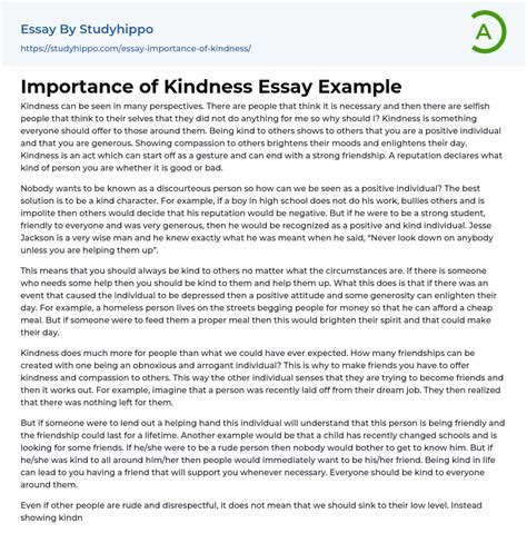 Extended Definition of Kindness Essay Sample - Great-Essays.com