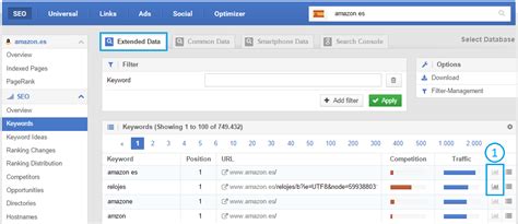 Extended keyword database for Spain SISTRIX