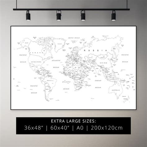 Extra Large Printable World Map Detailed Map of the World in Etsy