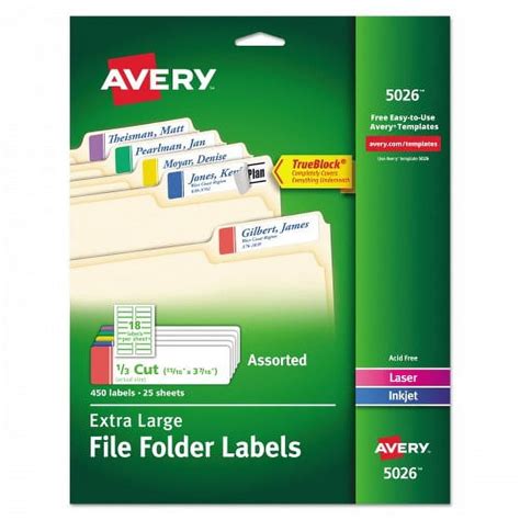 ExtraLarge TrueBlock File Folder Labels with Sure Feed Technology, 0.