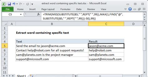 Extract word containing specific text Excel formula Exceljet