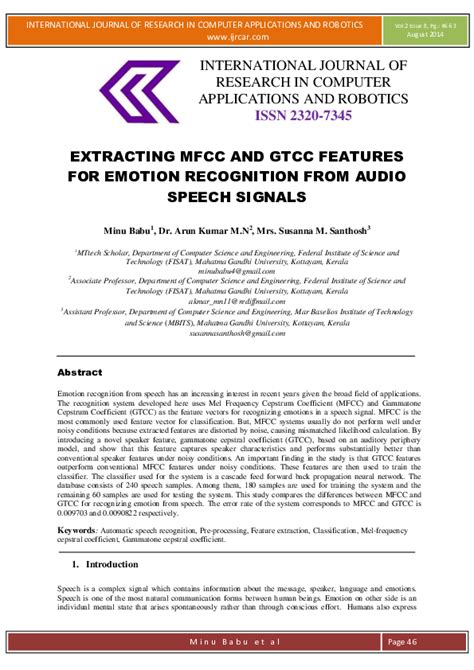 Extracting Mfcc Features For Emotion Recognition From