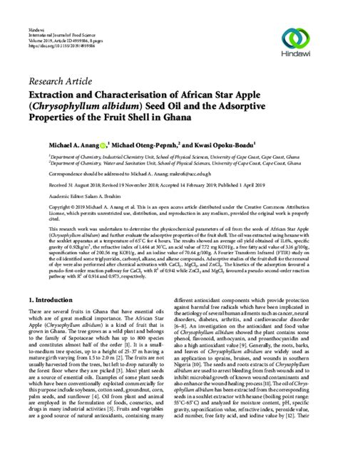 Extraction and Characterisation of African Star Apple