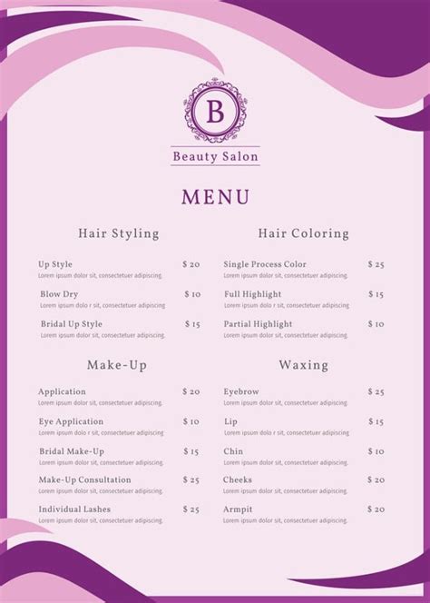 Eye Catching Salon Menu 20  Free Templates in PSD AI