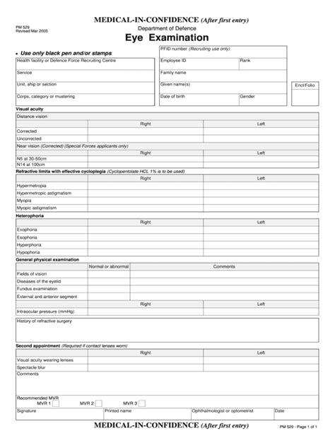 Eye Exam forms Template in 2020