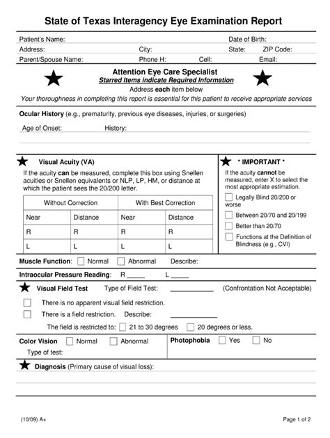 Eye Examination Report Form Sample Forms
