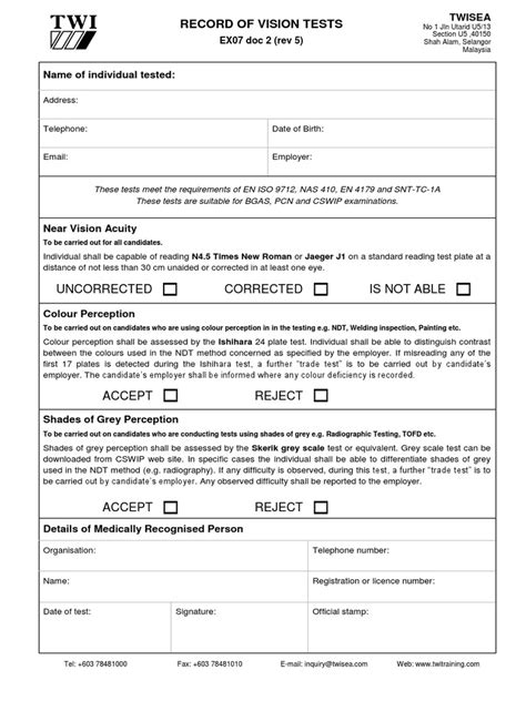 Eye Vision Test Formrev 5 Nondestructive Testing Technology