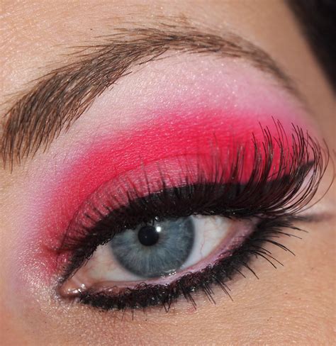 Eye makeup with pink. Here, Wu used the NYX Professional Makeup Jumbo Eye Pencils in Macaroon, Donut, Cupcake and Eggplant. She then went in with the NYX Professional Makeup Ultimate Brights Shadow Palette and applied corresponding shades to each of the four sections: a light blue, lavender, purple and pink. 