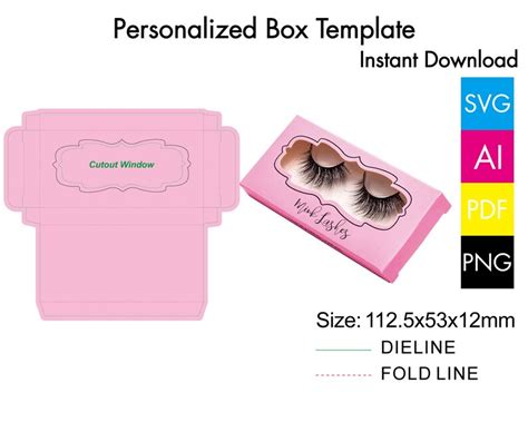 Eyelash Box Template Pink Vector Editable for Custom Design Etsy