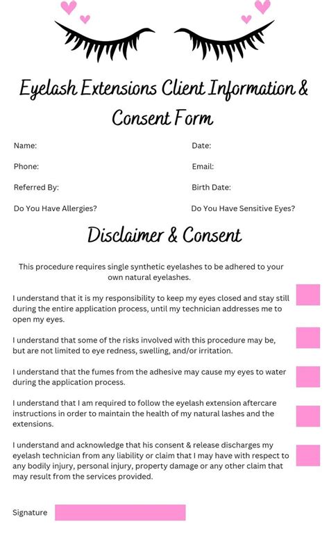 Eyelash Extension Client Consent Form Eyelash Extension Form Etsy