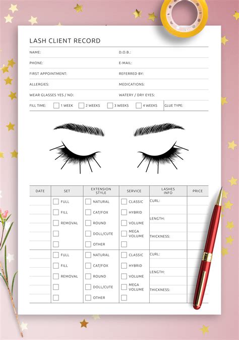 Eyelash Extension Client Record PDF Form Fill Out and Sign Printable