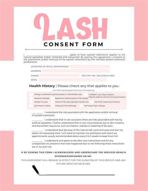 Eyelash Extension Consent Form 25 per quantity