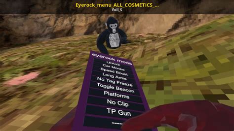 Eyerock menu. Allows you to gravitate towards surfaces you touch. Credits to RedBrumbler for the original quest mod and pre-ported code. This product is not affiliated with Gorilla Tag or Another Axiom LLC and is not endorsed or otherwise sponsored by Another Axiom LLC. 