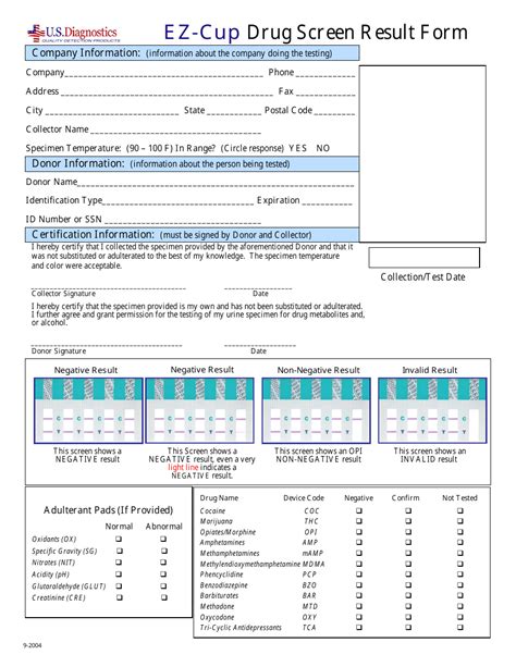 EzCup Drug Screen Result Form U.S. Diagnostics Download Printable
