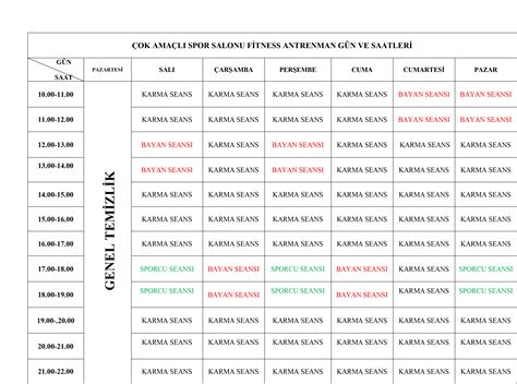 FİTNESS SALONU ÇALIŞMA PROGRAMI.