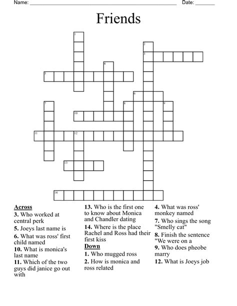 F•R•I•E•N•D•S Crossword WordMint