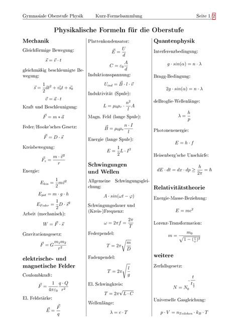 F Gleich M Mal A - Physikalische Formeln -