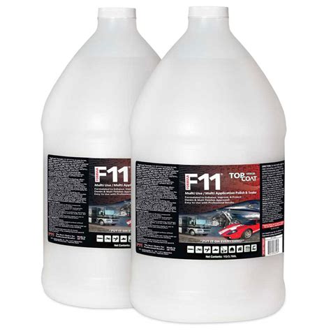 F11 top coat. Keep your car in top-notch condition with the TopCoat F11 Ultra Kit. This 9-piece car wash, polish, protect, and detail kit includes PolyWash, F11, Spritz and 4 16” microfiber towels. PolyWash cleans dirt and grime and serves as a prep for F11. Water-based F11 Polish & Sealer is best used every 1-3 months to restore, … 
