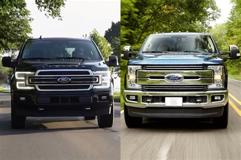 F150 vs f250. Key Takeaways. Ford F-150 is a light-duty pickup truck, while Ford F-250 is a heavy-duty pickup truck. Ford F-250 has a higher towing and hauling capacity than Ford F-150. Ford F-250 has a more powerful engine and more advanced features, such as a Trailer Reverse Guidance system, compared to Ford F-150. 