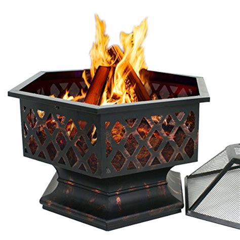 F2C Hex-Shaped Fire Pit for Garden 24 Inch Wood Burning Bonfire ...