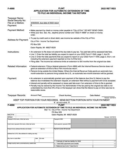 F4868 Flint Application For Automatic Extension Of Time To File An