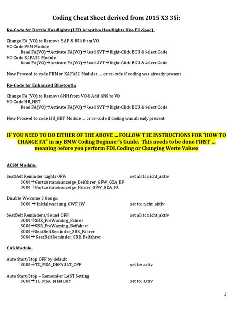 F82 coding cheat sheet.  BMW Coding Parameters - F25 - For X3 and X4 series V23. ...
