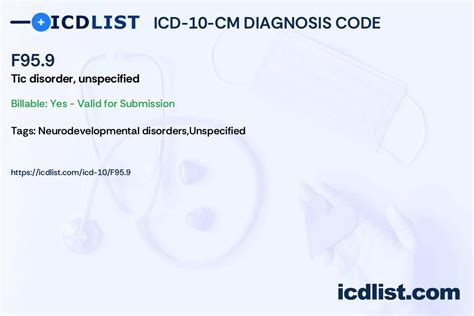 F95.9 - ICD-10 Code for Tic disorder, unspecified - Billable