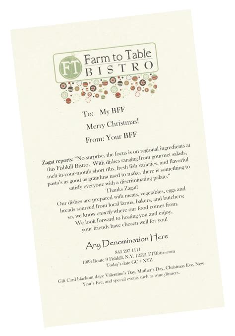 Farm to Table Bistro Gift Certificate - The Perfect Holiday Gift - muktibox.com