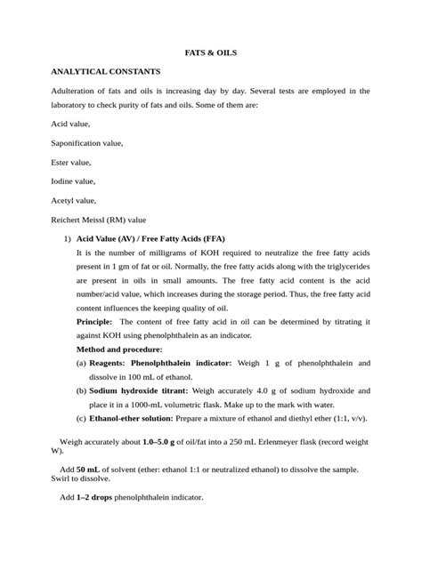 Fats and Oils: Reactions and analytical constants - wintechmobiles.com