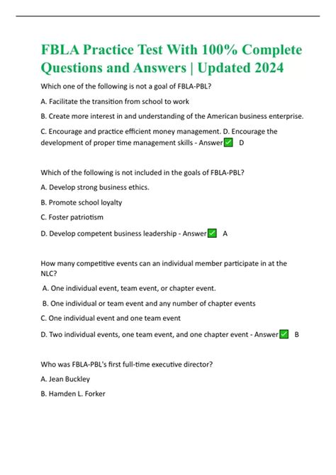 FBLA Practice Test With 100 Complete Questions and Answers Updated