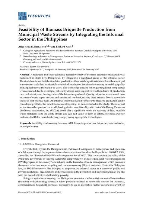 Feasibility of Biomass Briquette Production from Municipal Waste ... - raincitystudios.com