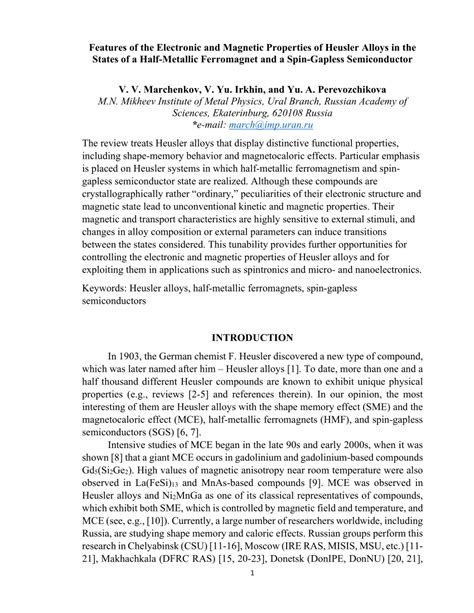 Features of the Electronic and Magnetic Properties of Heusler Alloys … - wintechmobiles.com