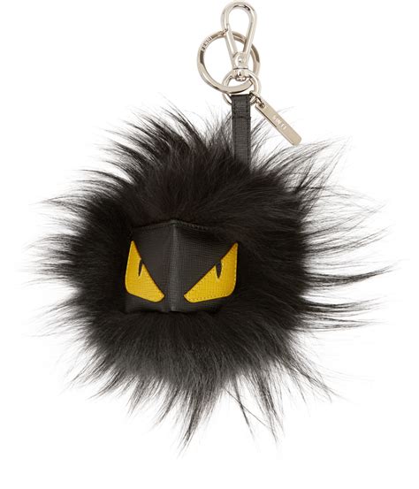 FENDI Monster Bag Charm Key Ring Key Holder Black Fur …