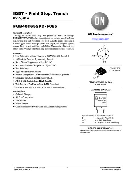 FGB40T65SPD-F085 by onsemi IGBT ICs Avnet Asia Pacific