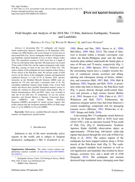 Field Insights and Analysis of the 2018 Mw 7.5 Palu, Indonesia ... - wintechmobiles.com