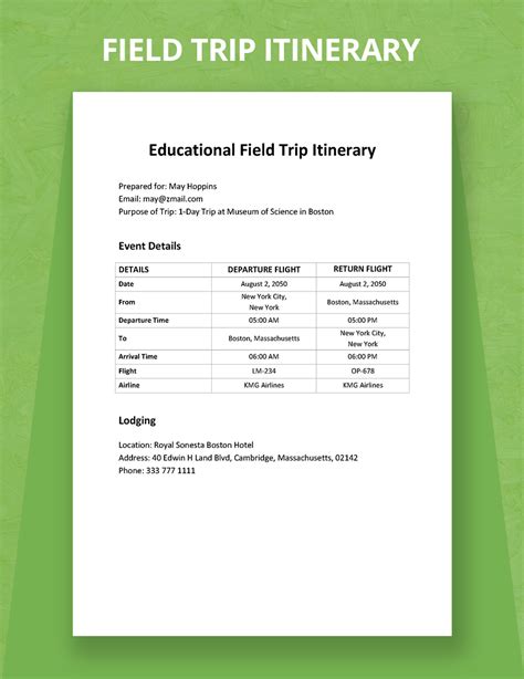 Field Trip Planning Template - Model Teaching - wintechmobiles.com