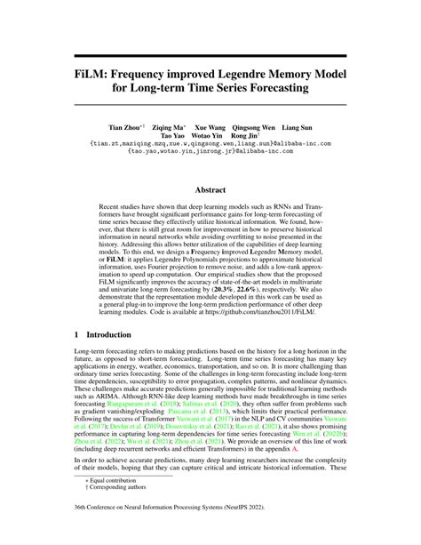 FiLM: Frequency improved Legendre Memory Model for Long-term Time ... - wintechmobiles.com