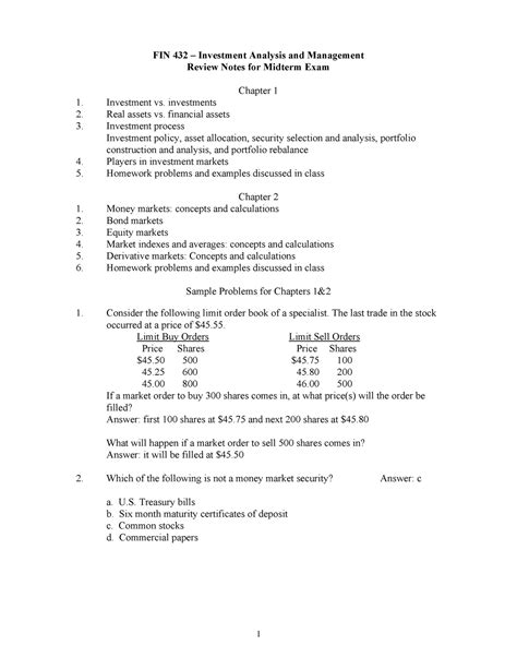 FIN 432 – Investment Analysis and Management Review …