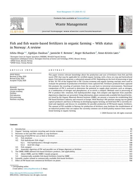 Fish and fish waste-based fertilizers in organic farming – With status ... - balustradellc