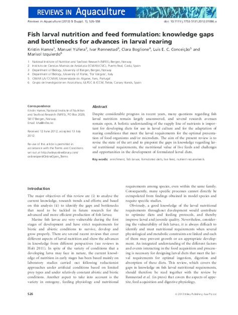 Fish larval nutrition and feed formulation: knowledge gaps and ... - raincitystudios.com