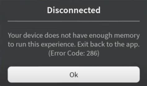 FIX ROBLOX ERROR CODE 286 Your device does not have enough memory to