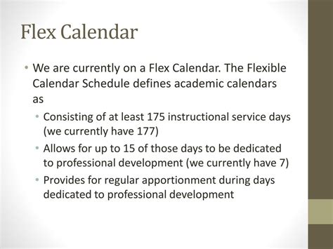 FLEX/Instructional Calendar Staff Development and FLEX
