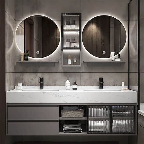 Floating Stone Vanity with LED Lighted Mirror | Modern Design - balustradellc