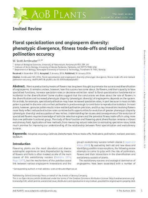 Floral specialization and angiosperm diversity: phenotypic divergence ... - muktibox.com