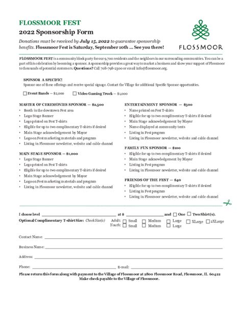 FLOSSMOOR FEST 2024 Sponsorship Form