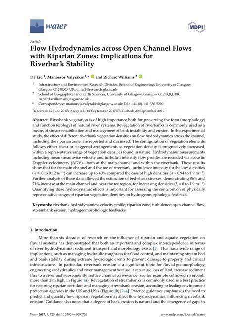 Flow Hydrodynamics across Open Channel Flows with Riparian Zones ... - raincitystudios.com