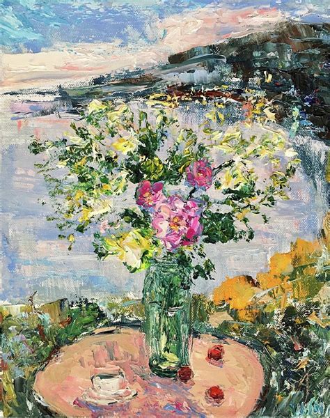 Flowers In The Vase Impasto Oil Painting On Canvas - balustradellc
