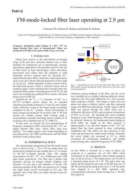 FM-mode-locked fiber laser operating at 2.9 μm - ResearchGate