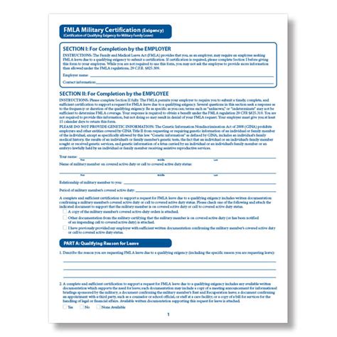 FMLA Exigency Military Certification Form Downloadable